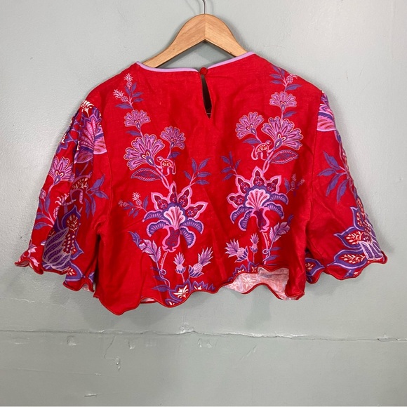 Farm Rio Porcelain Garden Linen Blouse Red Floral XL - Picture 5 of 5